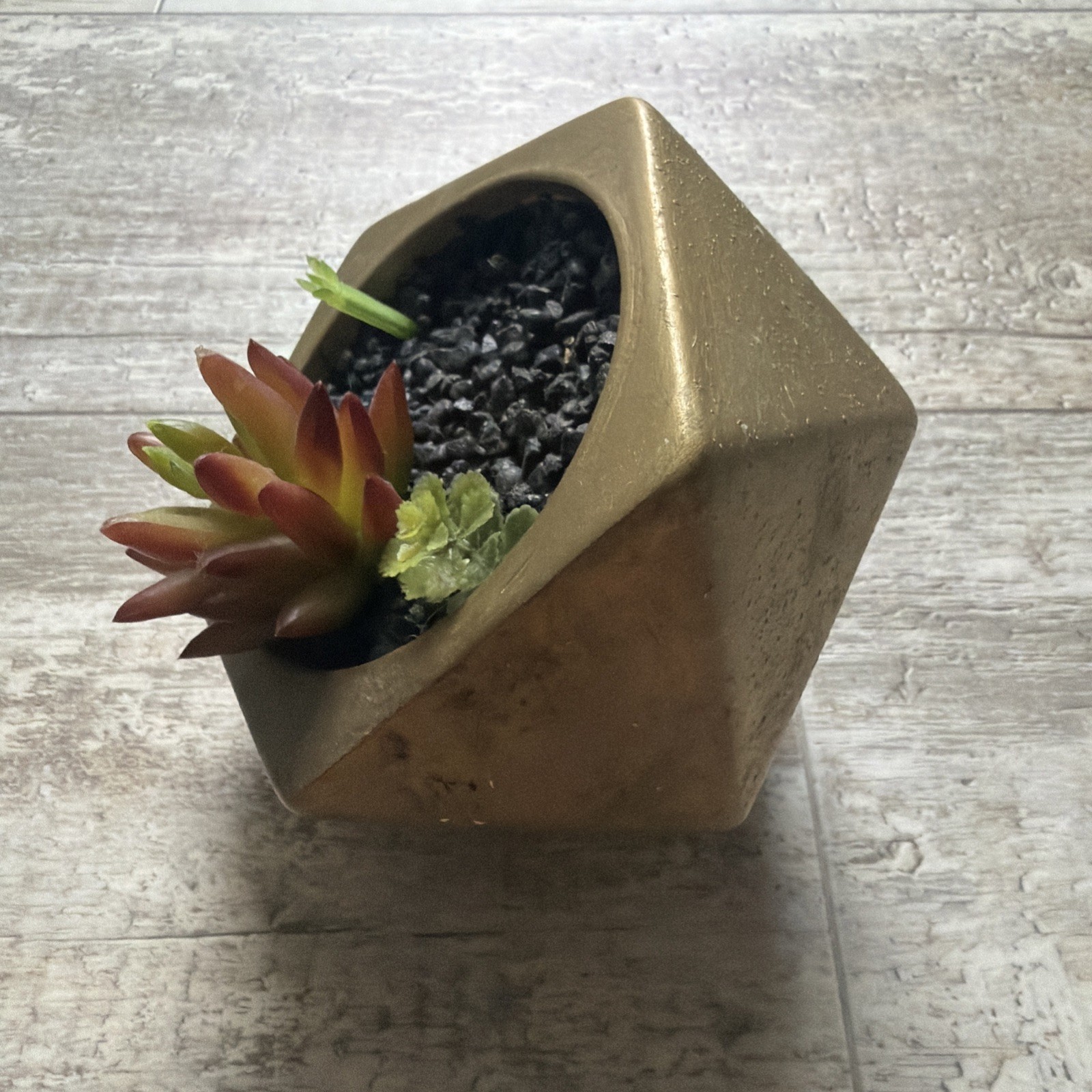 Artificial Succulent Plants in Octagon Shaped Concrete Pot Mini Desk Home Decor