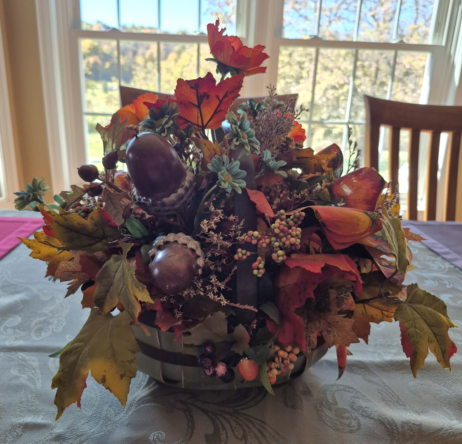 Autumn Fall Floral Basket Centerpiece Arrangement 18″