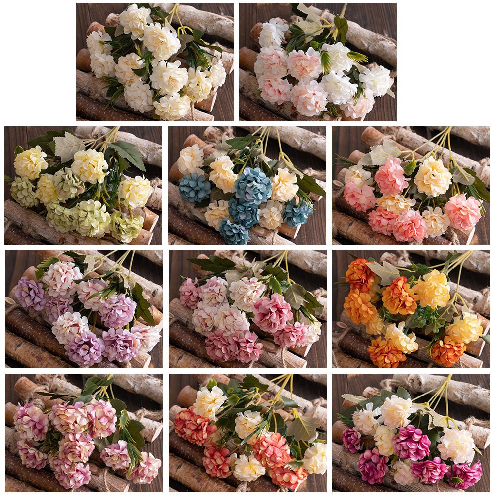 10 Heads Artificial Hydrangea Flowers Silk Wedding Bouquet Party Home Xmas Decor