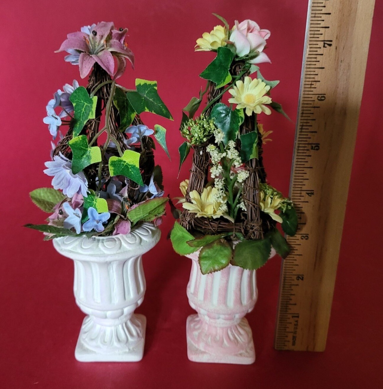 Mini Artificial Flower Potted Planter Decor 7″ Set of 2