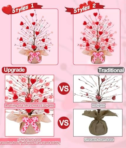 Valentines Day Decorations,2 Pack Lighted Valentine’s Day Heart Lights Tree