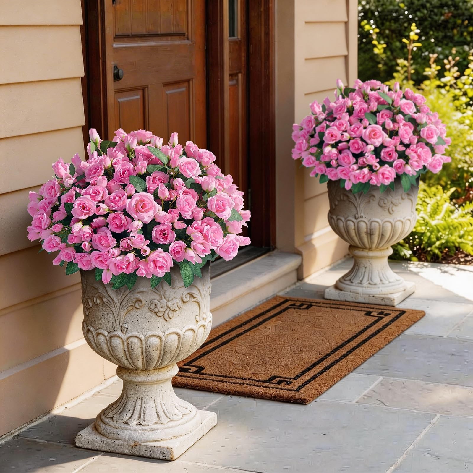 8 Bundles Artificial Roses for Front Door Outdoor Decor, Realistic Fake Silk …