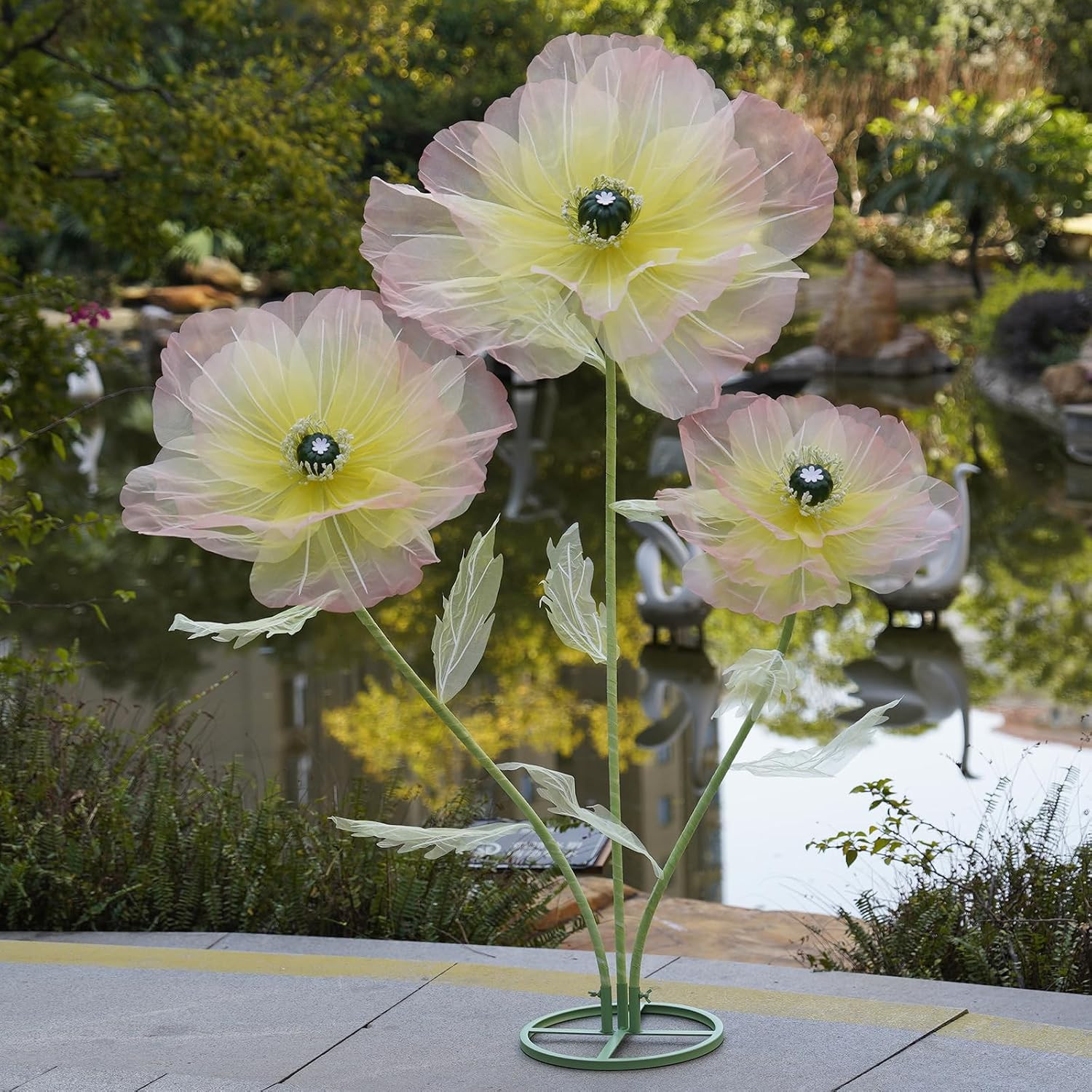 Giant Artificial Flowers for Decoration with Stand,Extra-Large Gradient Yellow t