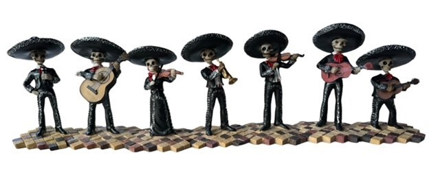 SKELETON SKULL BLACK MARIACHIS BAND STATUES FULL SET OF 7PC
