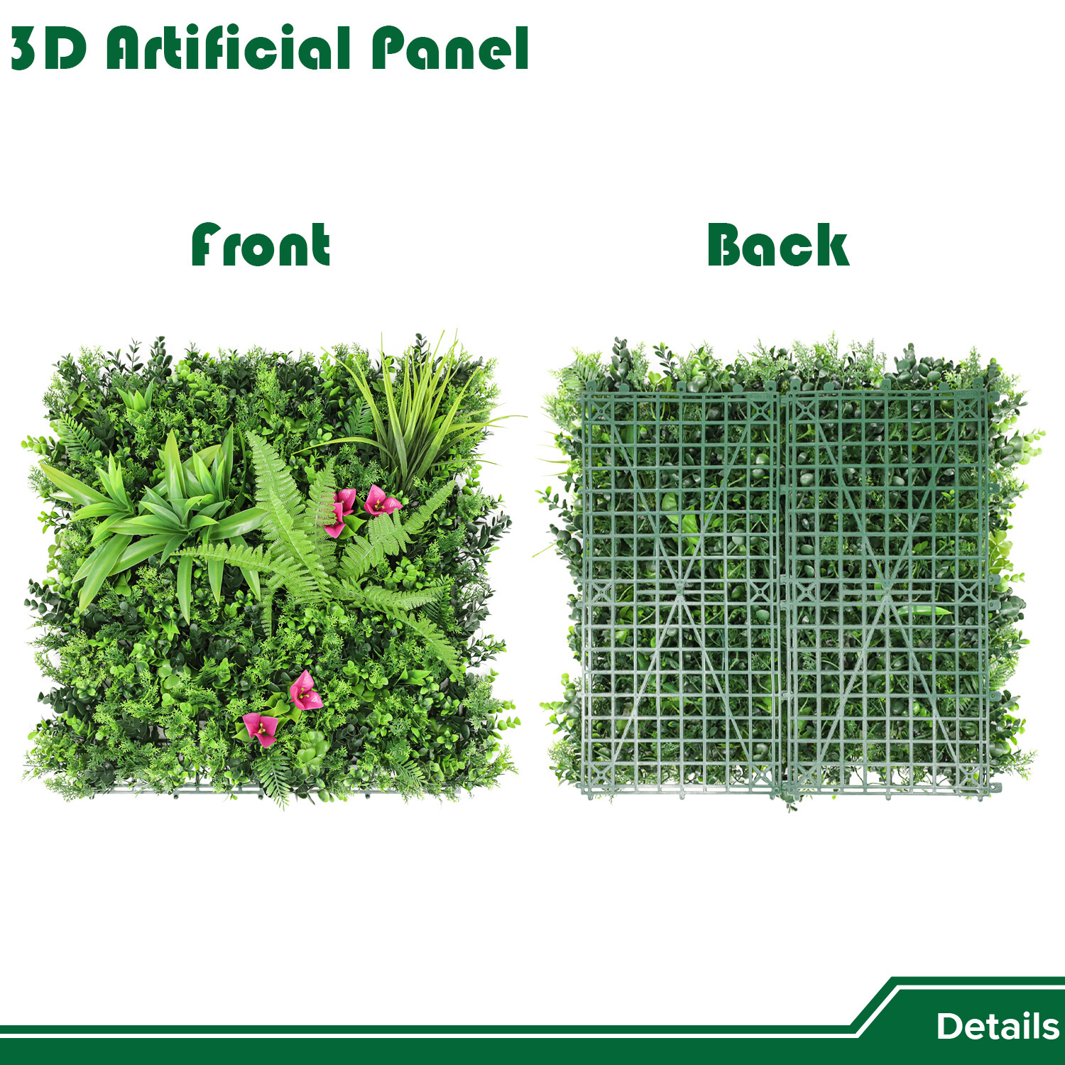 20″ Artificial Grass Mats 3D Mixed Plant Wall Hedge Decor For Home Festival #12