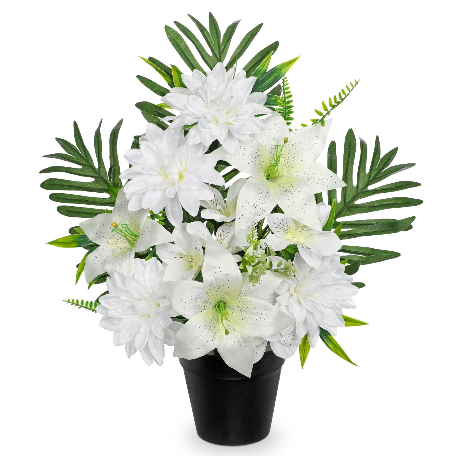 Oairse Artificial Cemetery Flowers in Pot Funeral Flowers Arrangements 18.8in…
