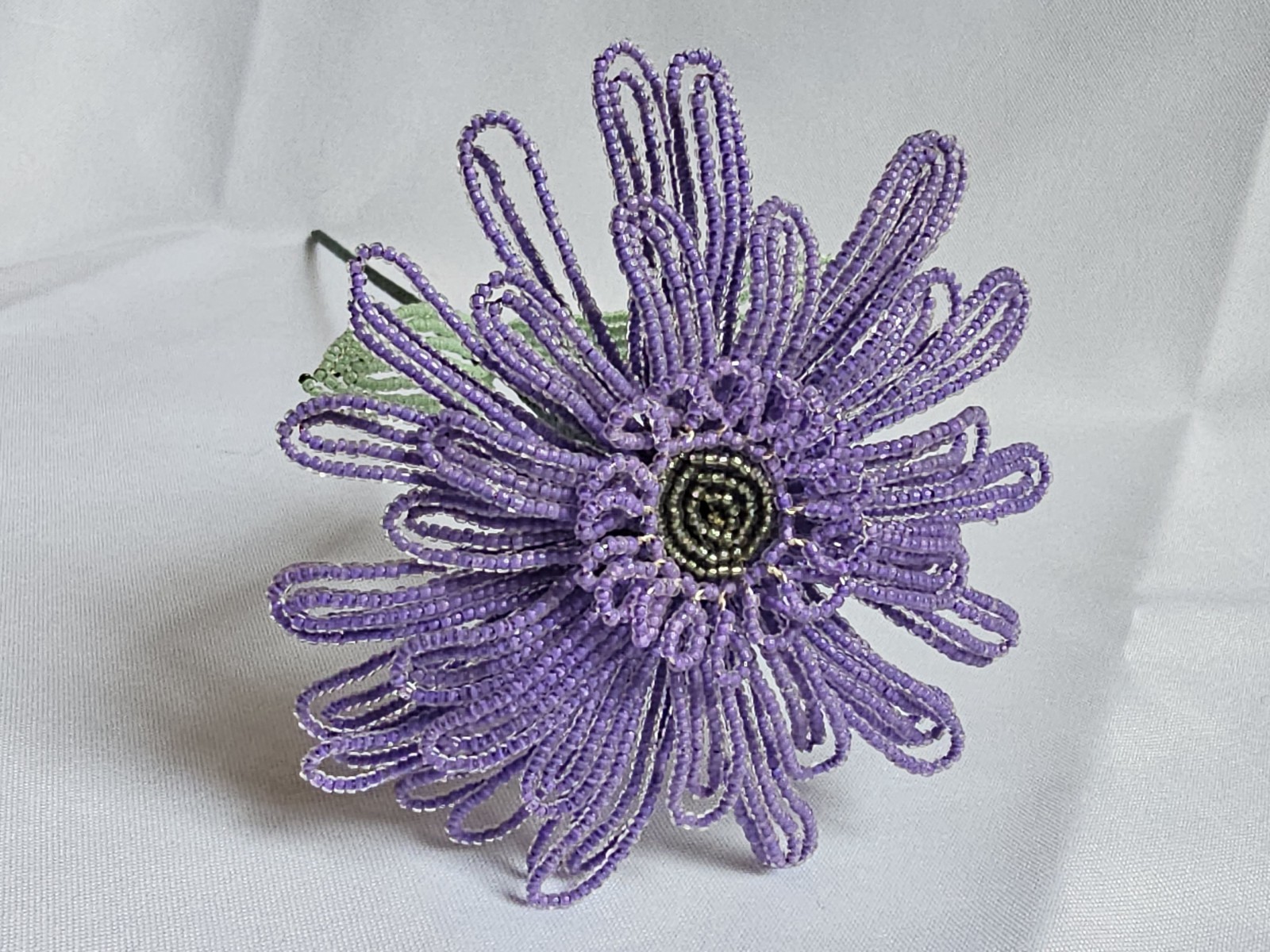 Purple French Beaded Gerbera Daisy – Handmade Heirloom Floral Decor Gift Idea