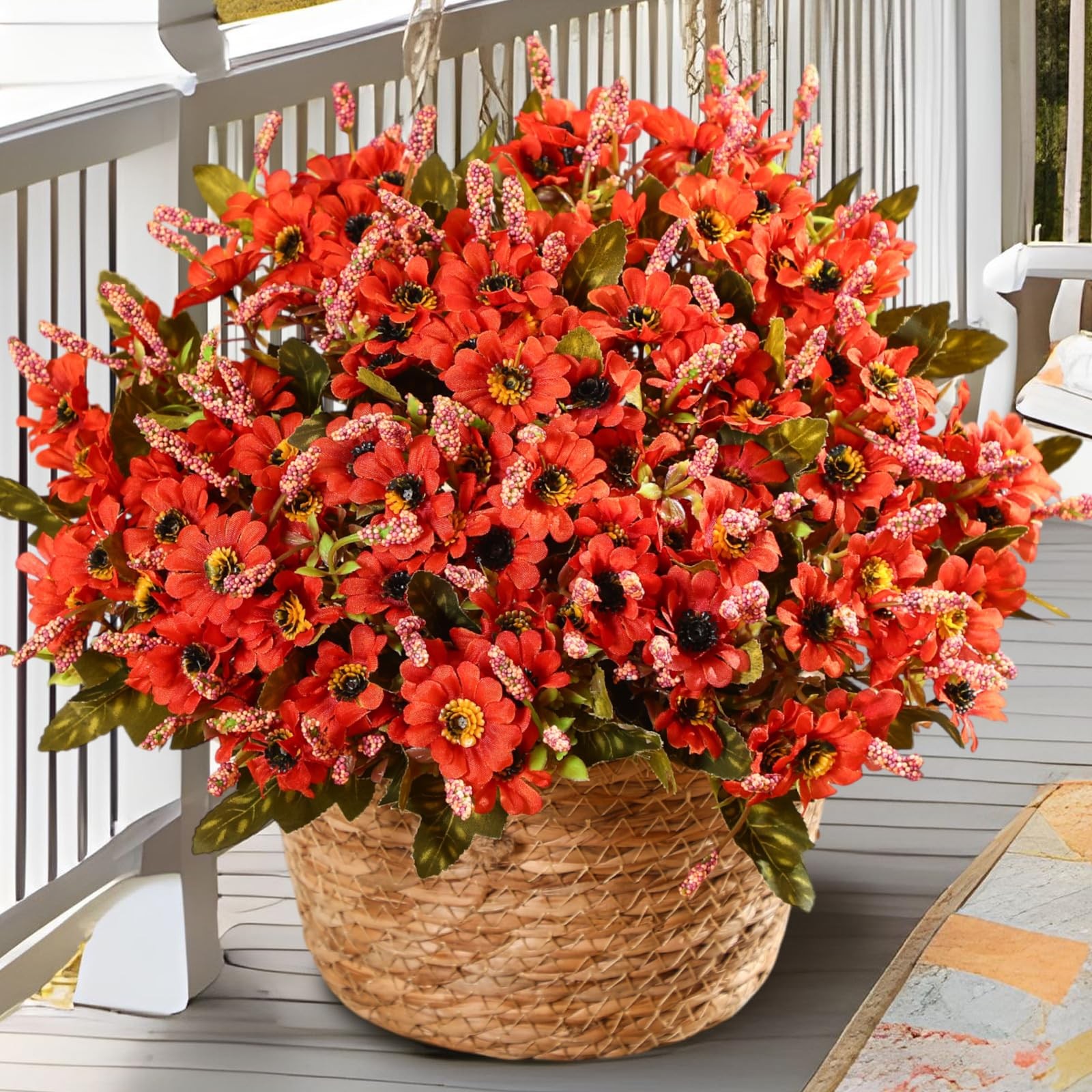 6 Bundles Fall Artificial Flowers for Outdoors Fake Daisy Bouquet Silk Mums F…