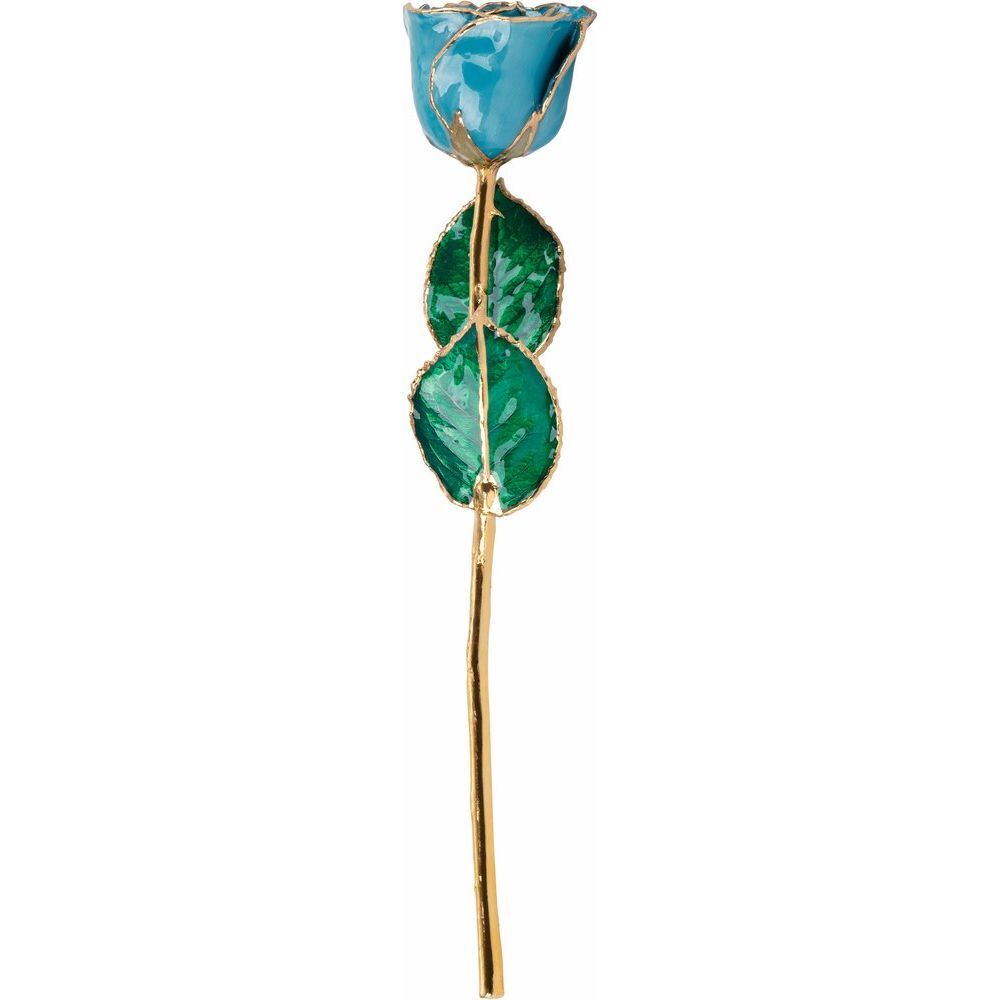 24k Gold Dipped Aquamarine Lacquer Real Rose Valentine’s Day Holiday Gift