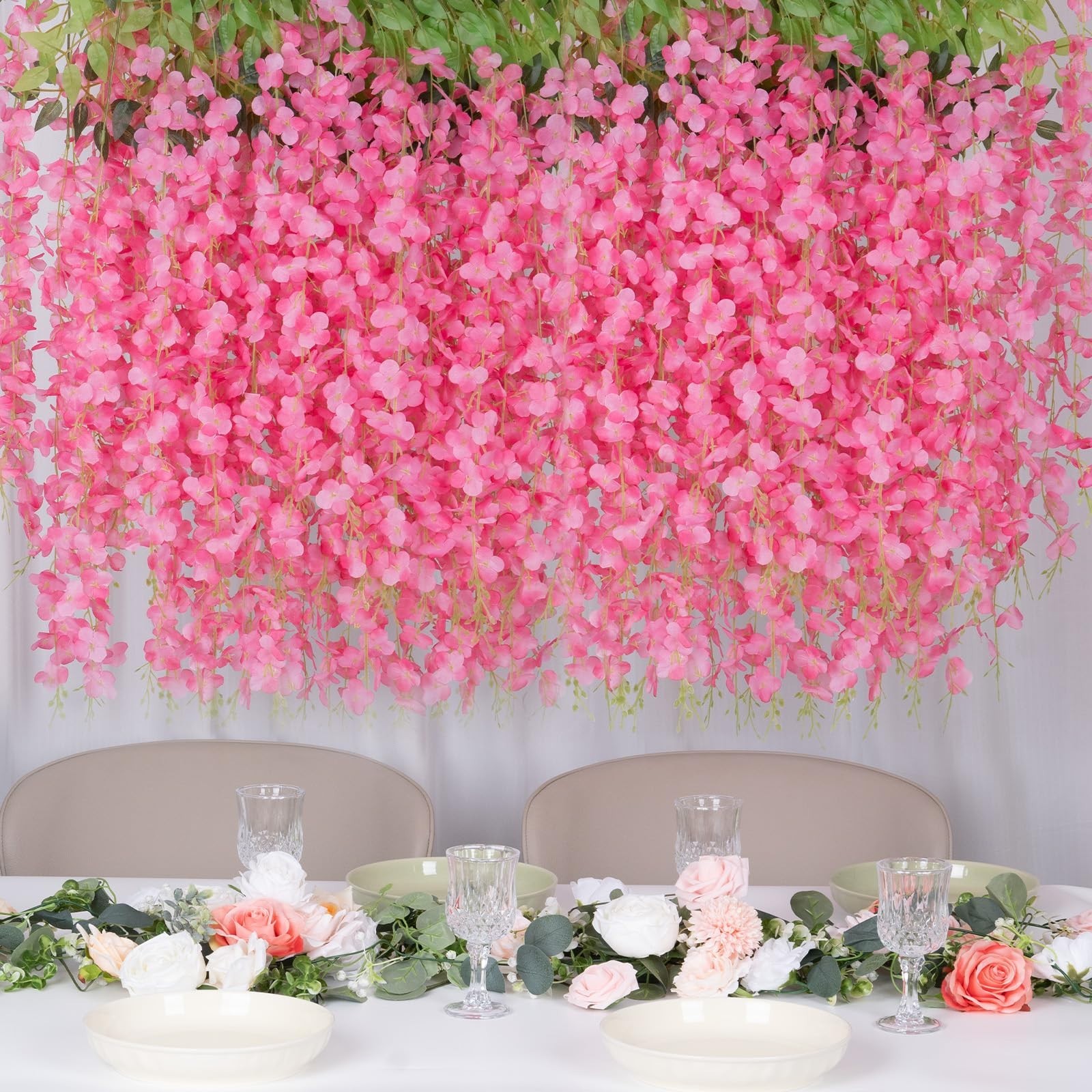 100 Pack Pink Wisteria Hanging Flowers Garland – Faux Floral Decor 3.6 Ft Each