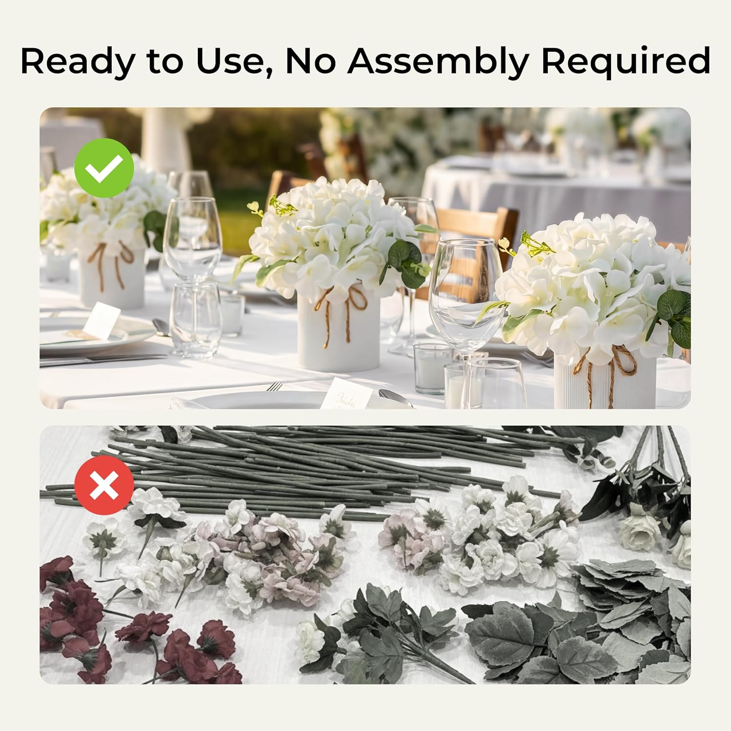 10PCS Hydrangea & Rose Centerpieces with Metal Vases for Weddings & Events