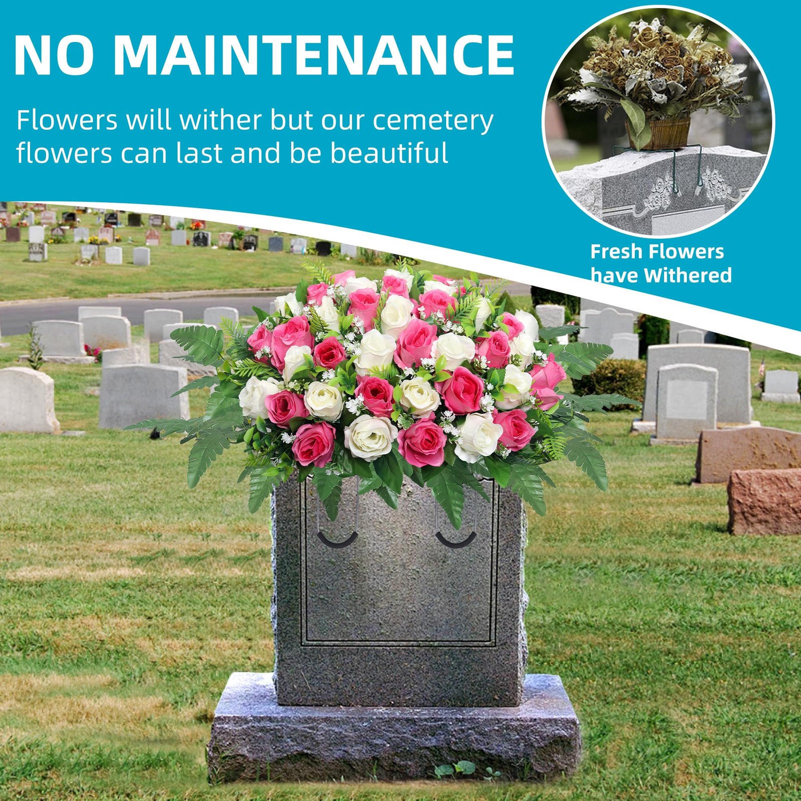 Artificial Cemetery Flowers Saddle,Cemetery Grave Decoration Headstone Flower…