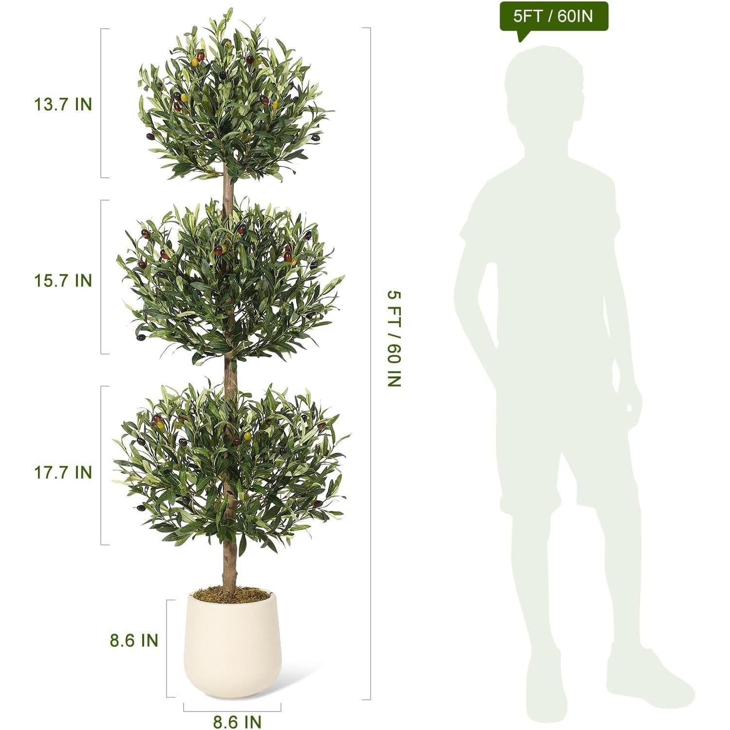 5ft Artificial Olive Tree Triple Ball Topiary Faux Plant Potted Fake Shrub Pot