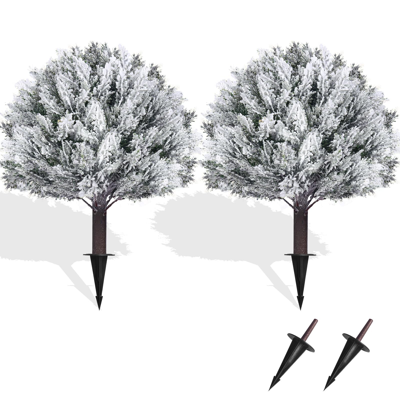21in Artificial Cypress Topiary Tree with Ground Spike, Set of 2 Fake Shrub B…