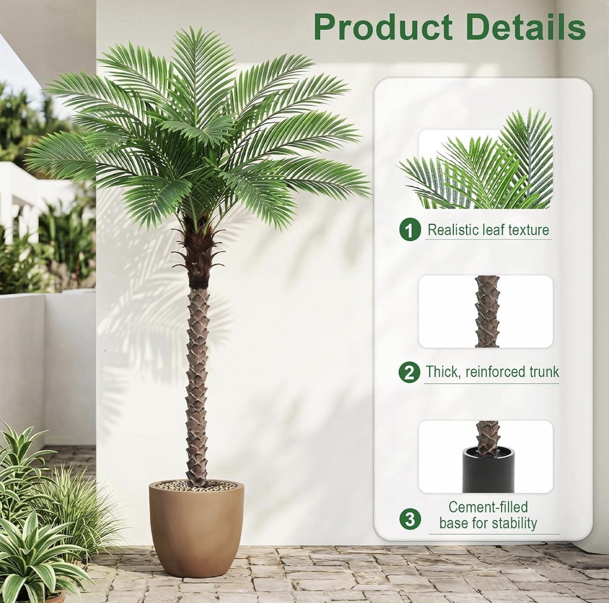 ZYFERA Artificial Palm Tree, 6ft (72in) Green/Brown, Tropical Planter