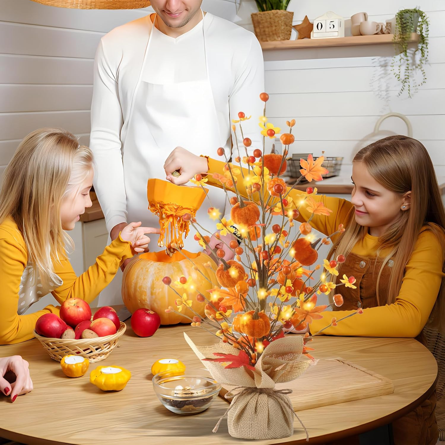 Fall Decor, 18 Inch Artificial Red Berry/Maple Leaf/Pumpkin Tree Tabletop Decora