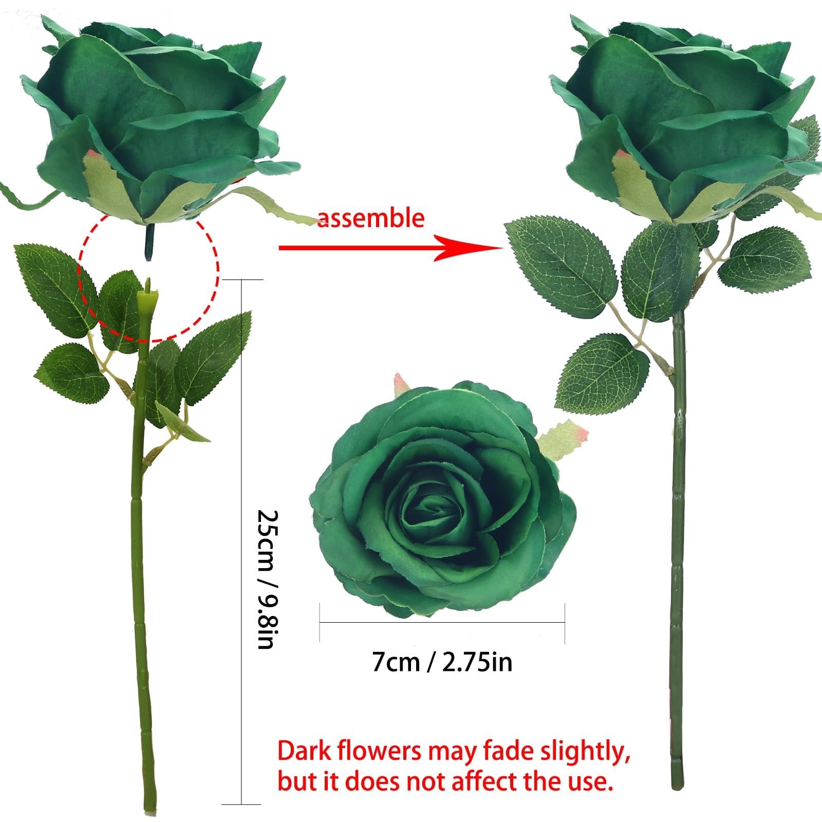 12 Pack Green Roses Artificial Flowers with Stems Silk Roses for Vase Fake Fl…