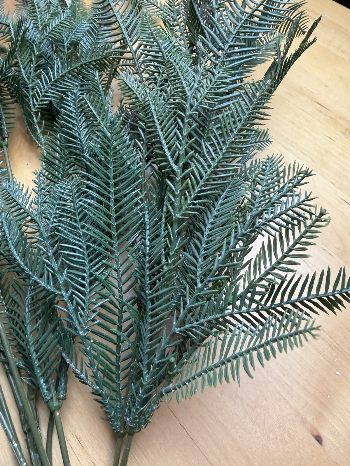 Lot of 17 Glittered Artificial Pine Branches – 1 Full Bush Stem + 16 Sprigs