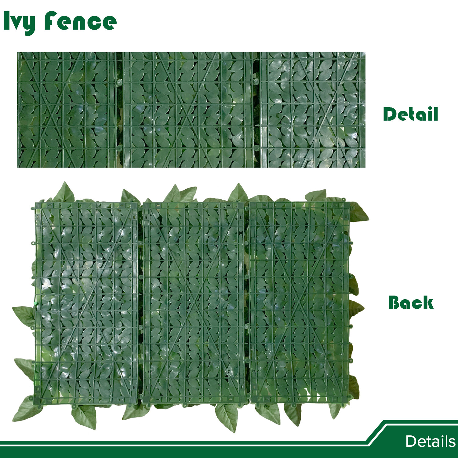 3ft Artificial Plant Faux Ivy Leaf Outdoor Privacy Hedge w/ Plastic Backing
