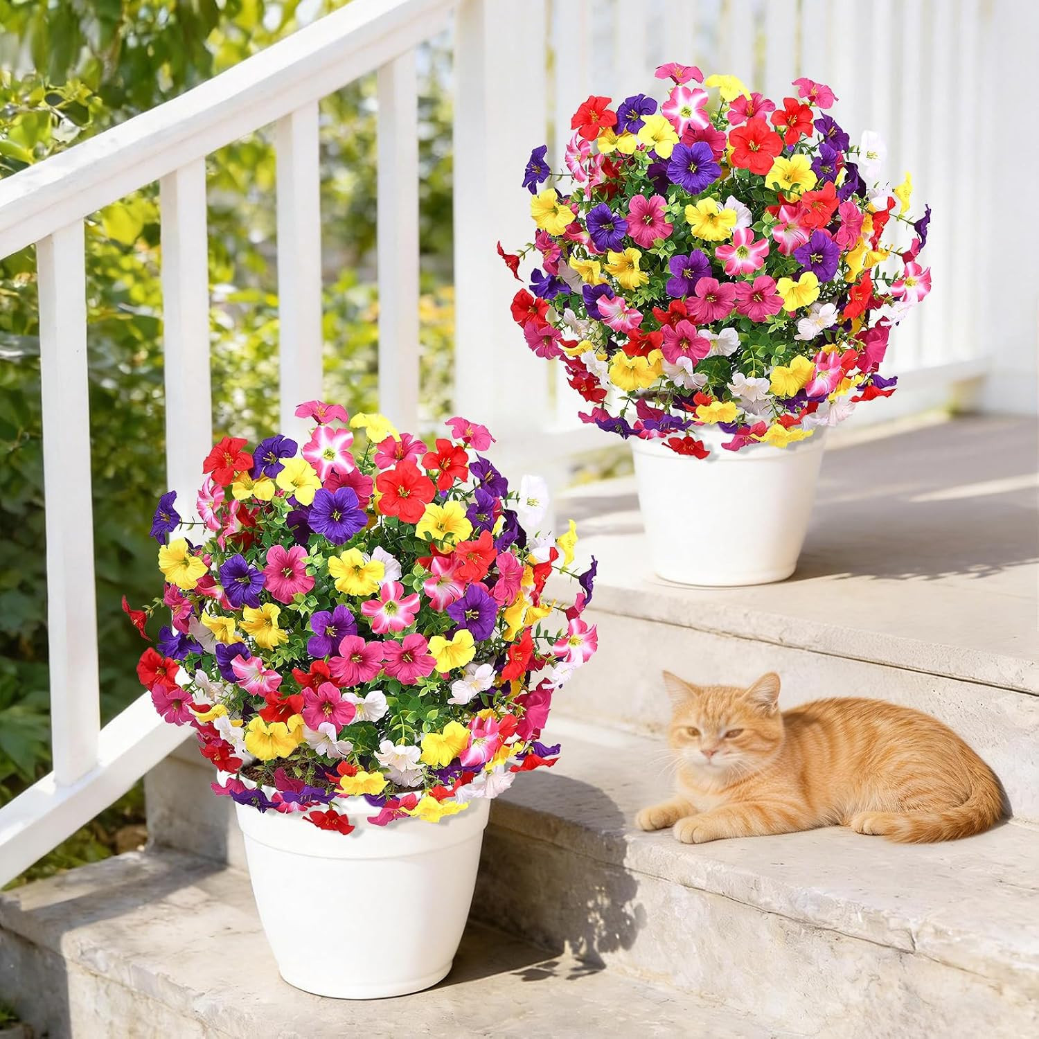 Set of 2 UV Resistant 23″ Boxwood Topiary Balls with Petunias for Outdoor Decor
