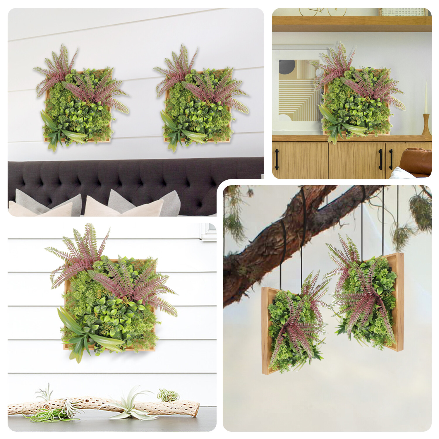 12″x12″ Artificial Grass Wall Hedge Decor Decoration With Wooden Square Frame #2