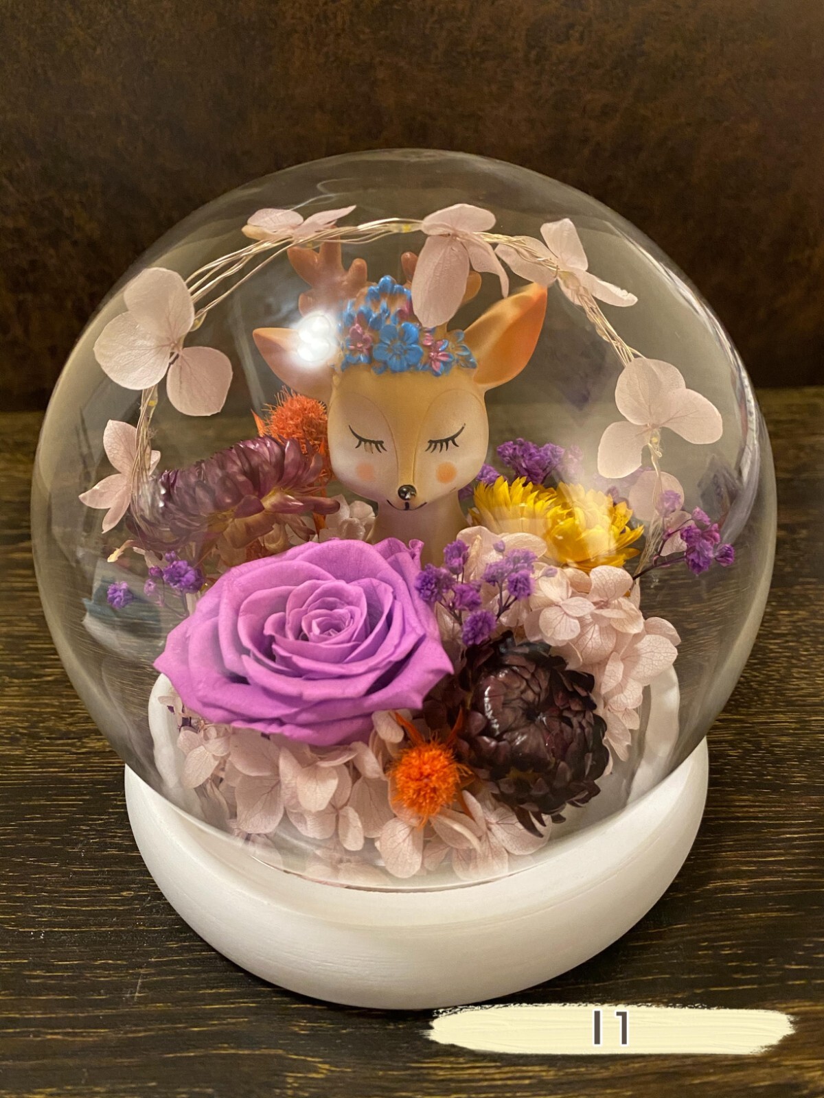 Eternal Rose flower In Glass Dome LED Light & Deer Gift Home Decoration Gift