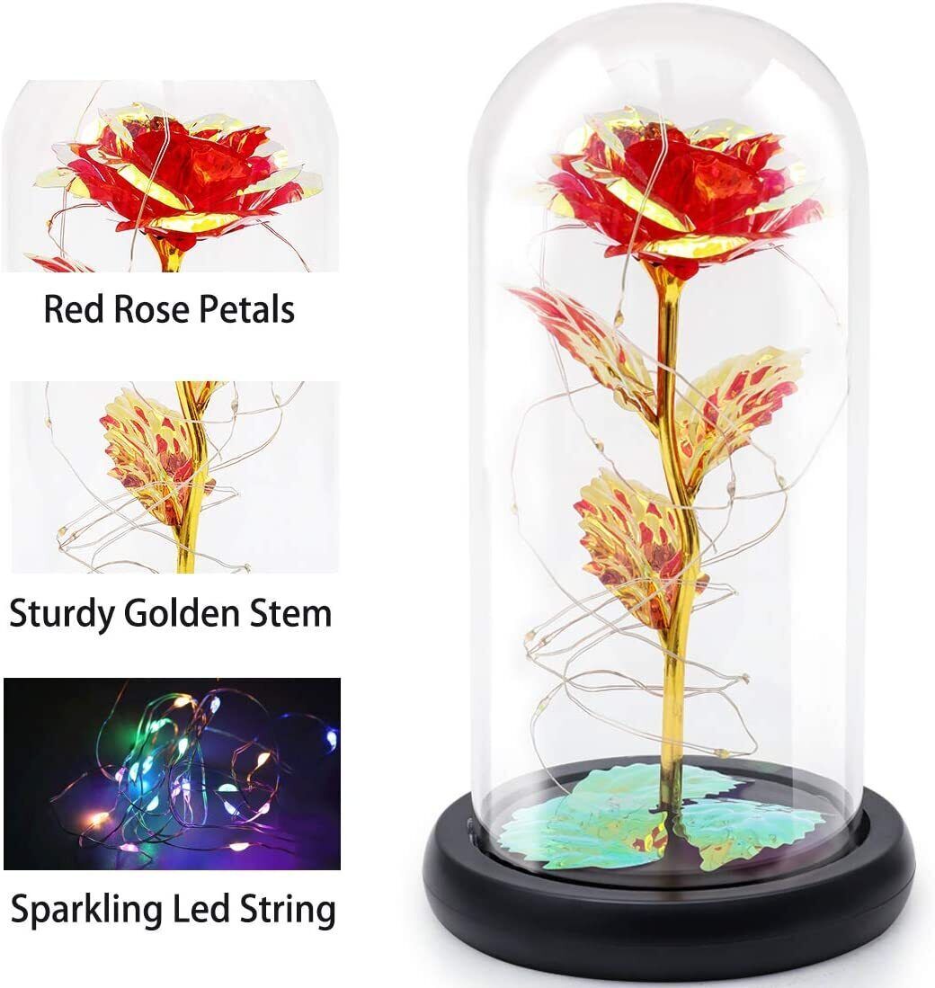 LED Eternal Galaxy Rose in Glass Enchanted Forever Flower Thanksgiving Xmas Gift