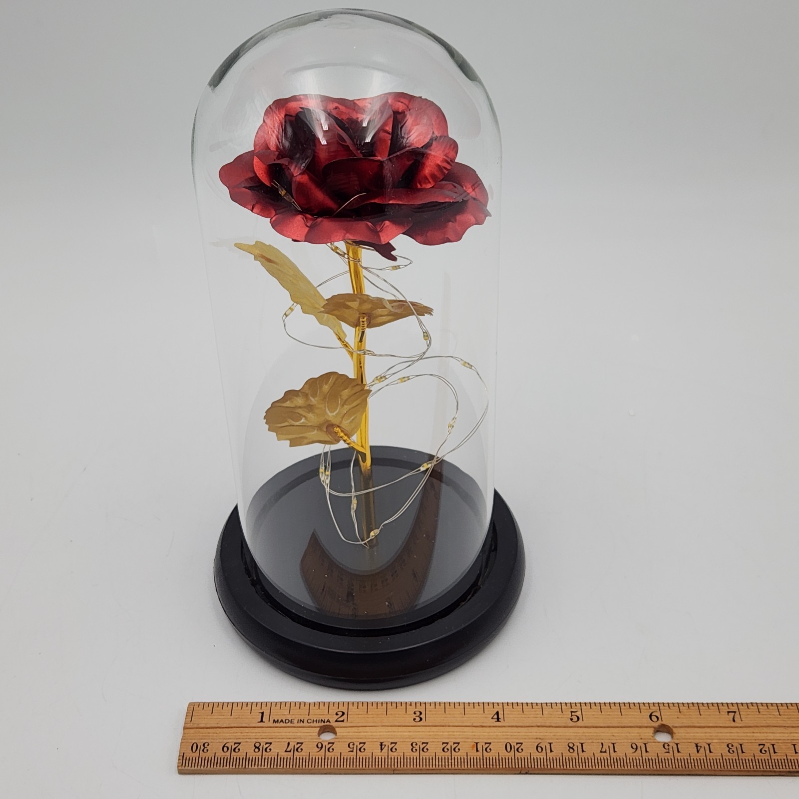 Rose In Glass Dome LED Night Light Flower Anniversaries Holidays