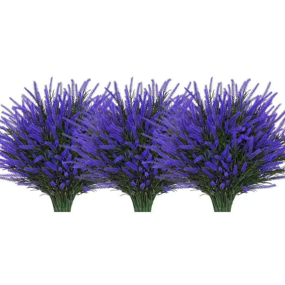 14 in Purple 12 Bundles Artificial Lavender Faux Plastic Shrubs Fake Outdoor Flo