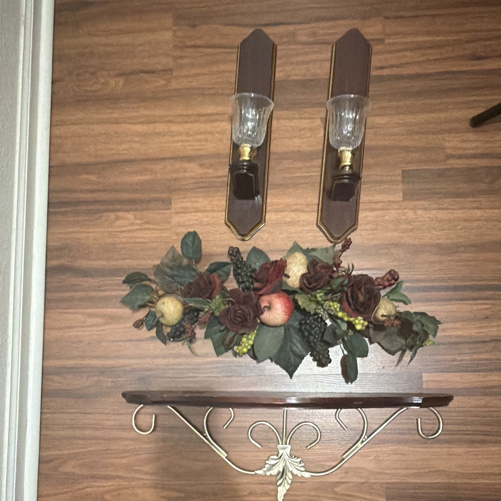 Artificial Multicolor Rose Floral Swag Wall Shelf Decor Plastic Wood Metal