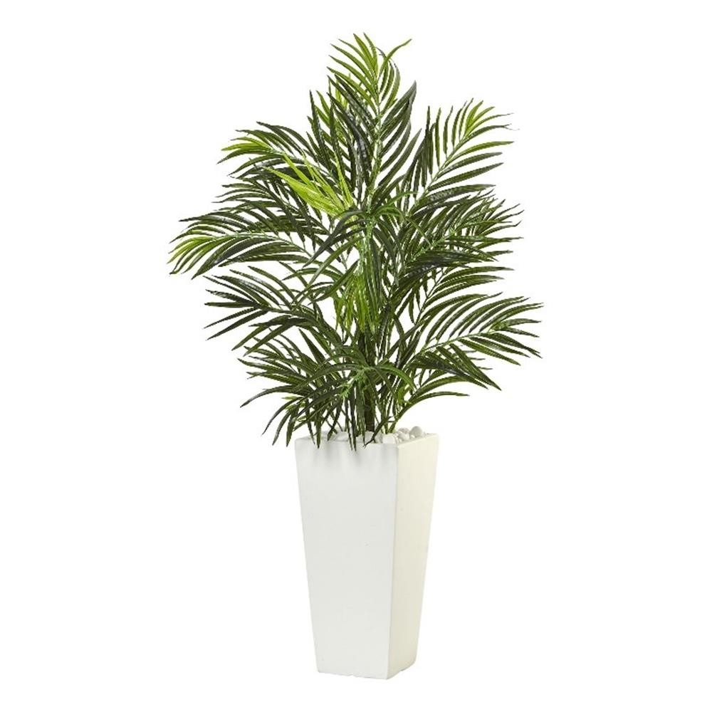 Pemberly Row 39″ Areca Artificial Palm in White Square Planter in Green/White