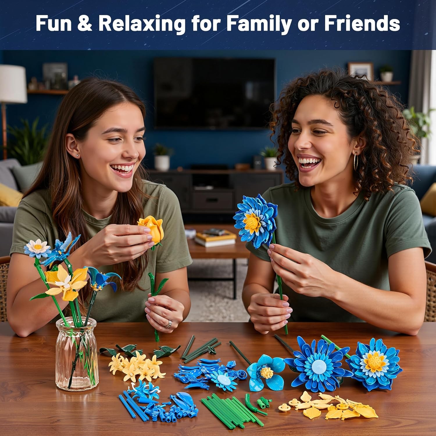 Starry Blooms Flowers Bouquet Building Set for Adults, Artificial Flower Compati