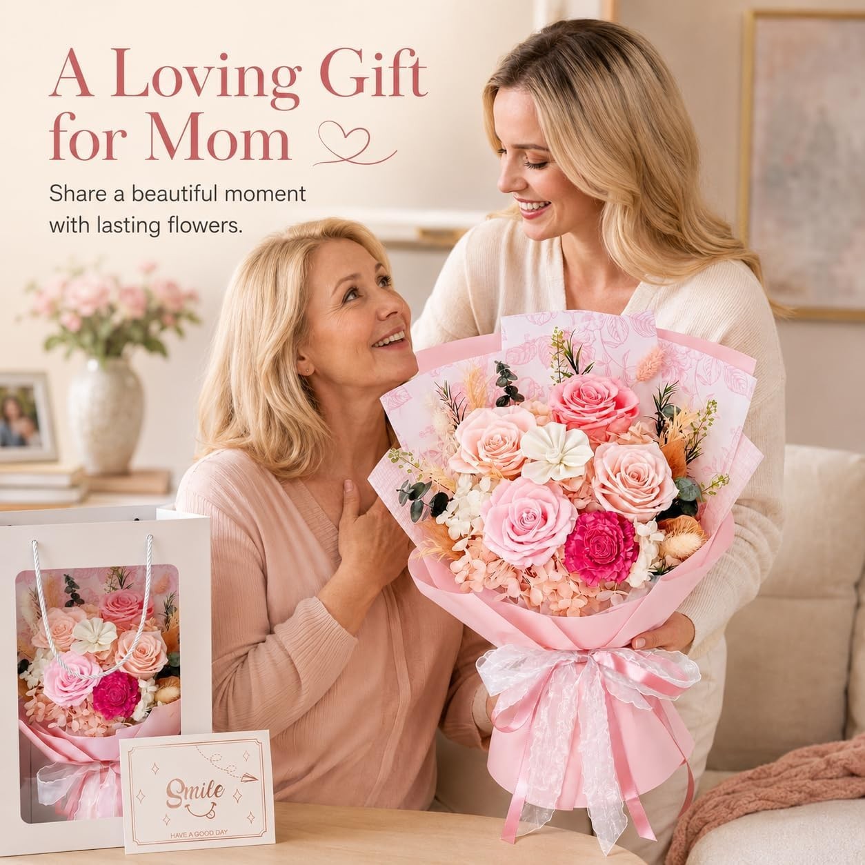 Preserved Flowers Bouquet Floral Gift for Women Mom Wife Grandma Mother’s Day