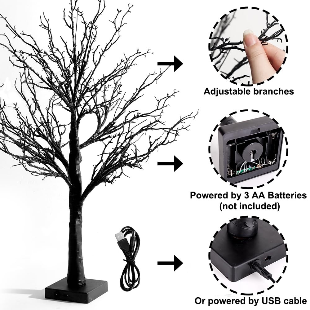 Halloween Decor Black Tree: 27″ Spooky Lighted Artificial Tree with 10pcs Hat…
