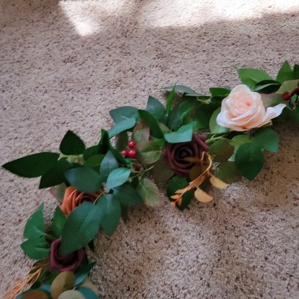 5.9 foot artificial terracotta rose and eucalyptus leaves floral garland