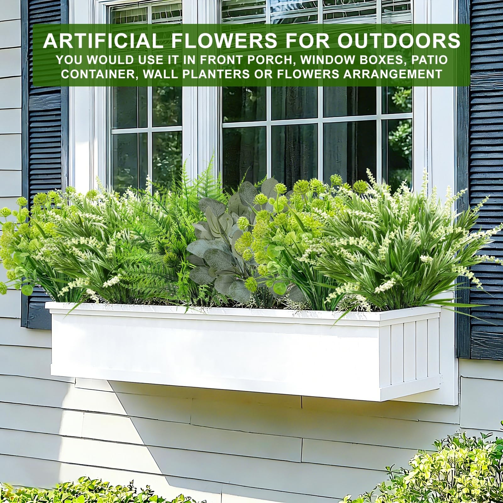 12 Bundles 4 Styles Artificial Plants Outdoor, UV Resistant No Fade Artificia…