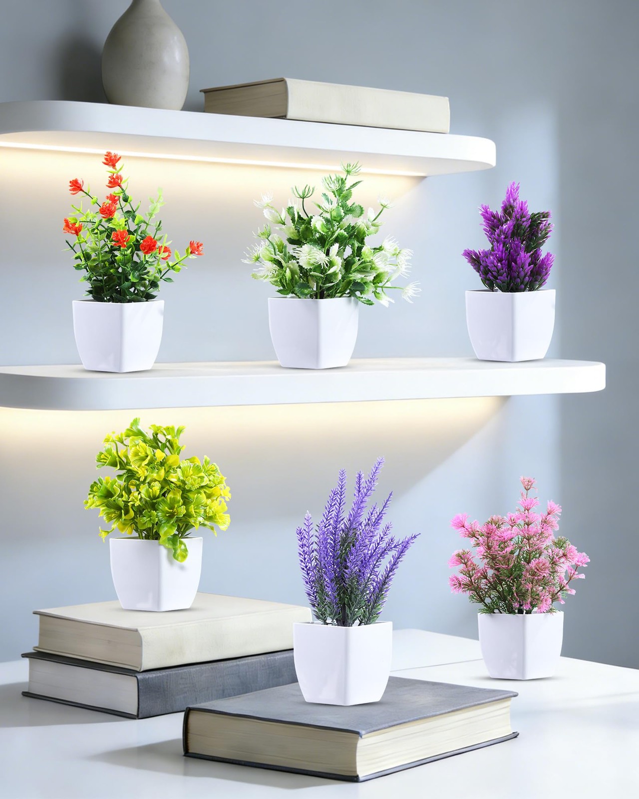 6 Pack Fake Plants Mini Artificial Greenery Potted Plants for Home Decor Indo…