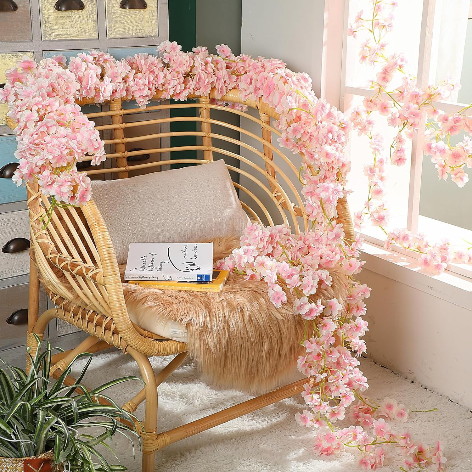 40 Pcs Pink Cherry Blossom Vines – Faux Flower Garland for Weddings & Decor