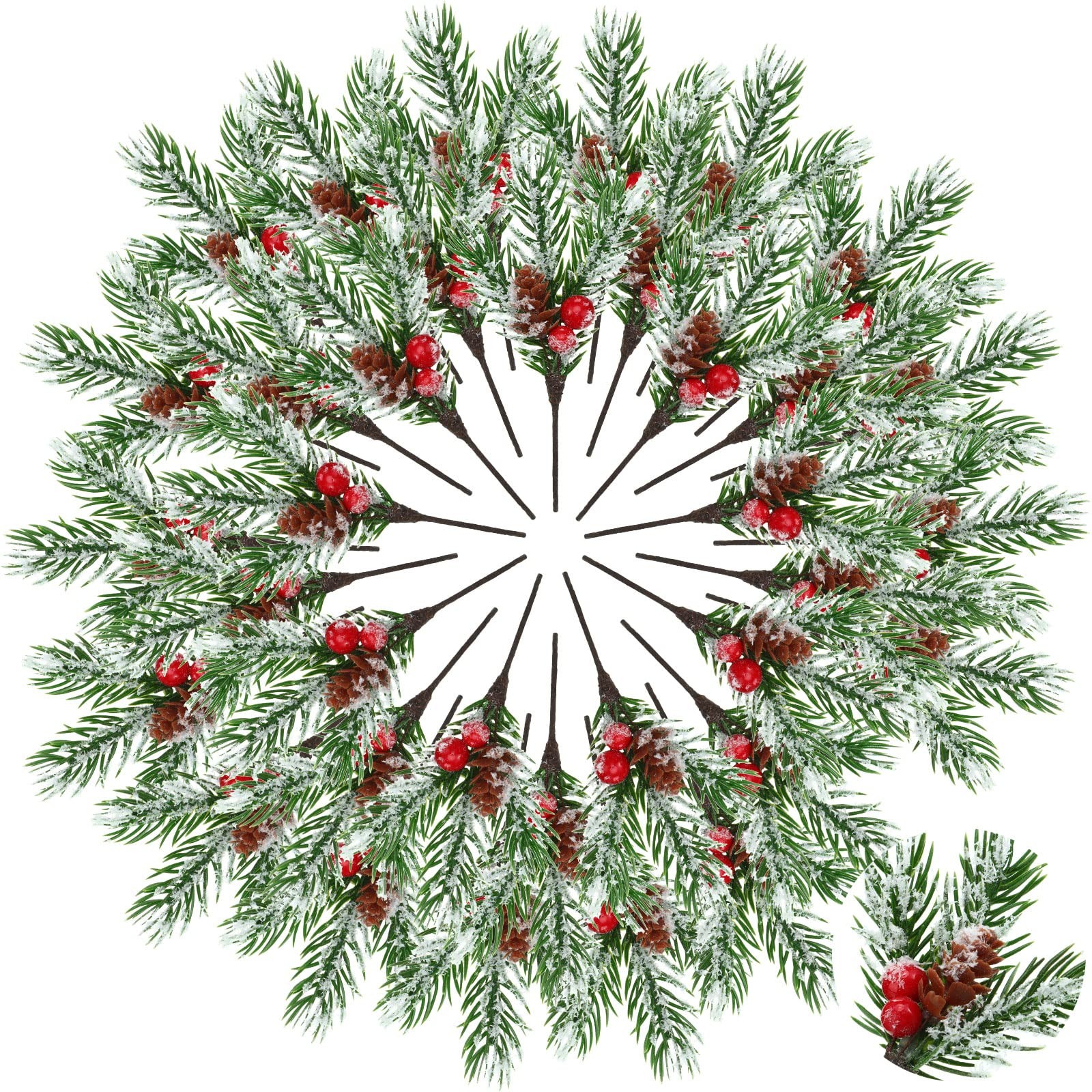 48 Pcs Christmas Picks and Sprays Christmas Tree Floral Picks Holly Red Stem …