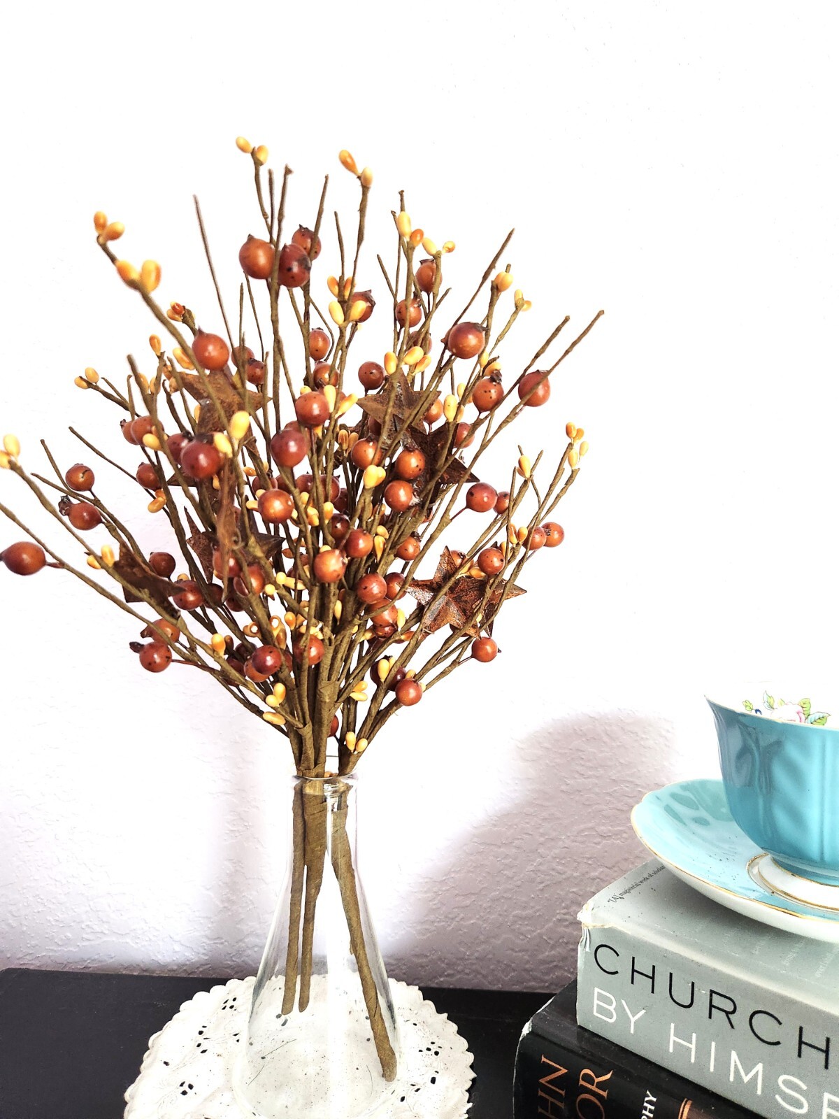 Mustard and Brown Color Berry Picks Artificial Berries Spray Home Decor N606