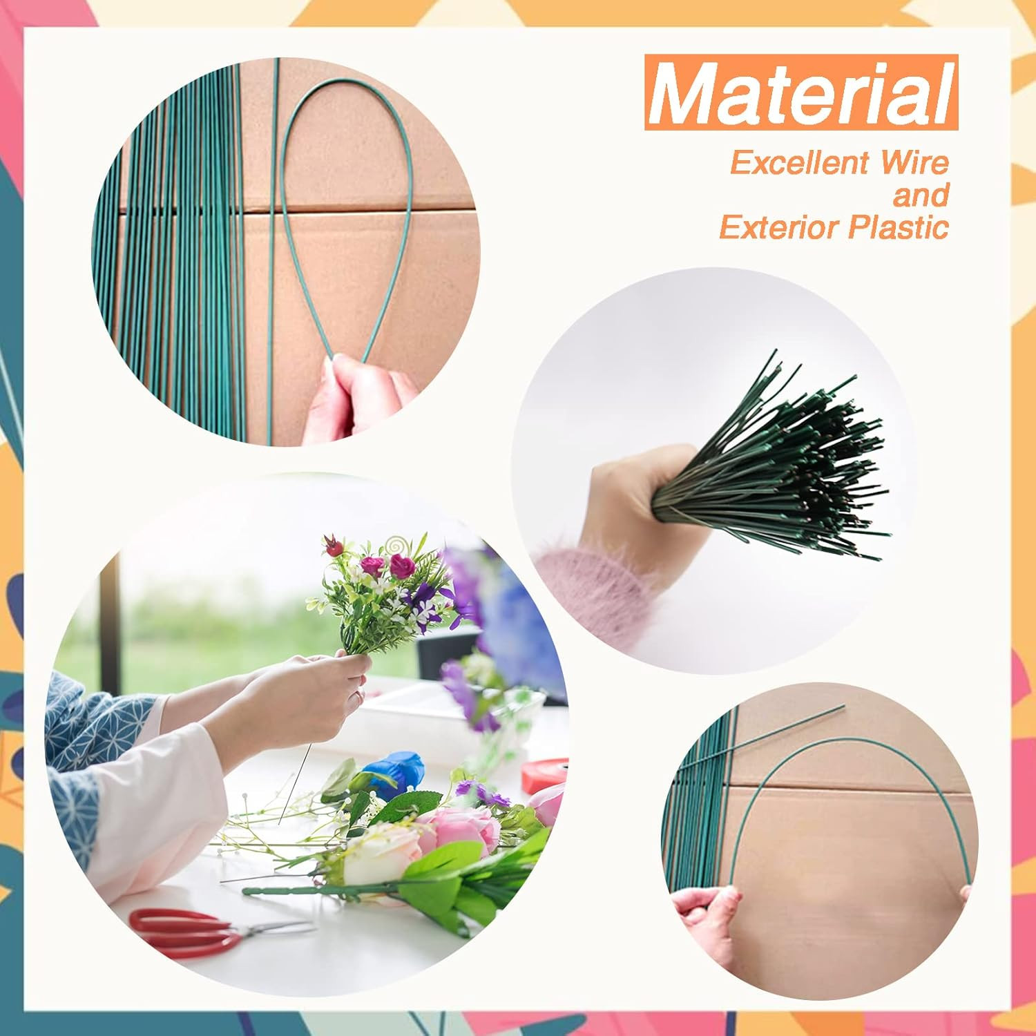 200 Pcs 16 Inch 22 Gauge Floral Flower Stem Wire for Flower Arrangements Bouquet