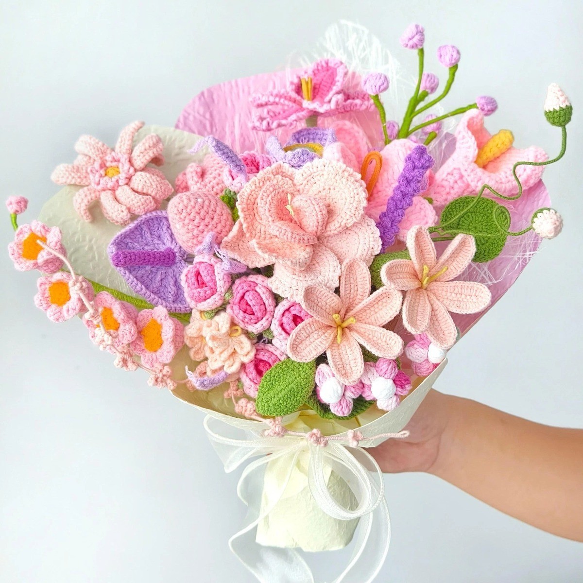 Large Blush Crochet Bouquet Wedding Centerpiece Anniversary Gift