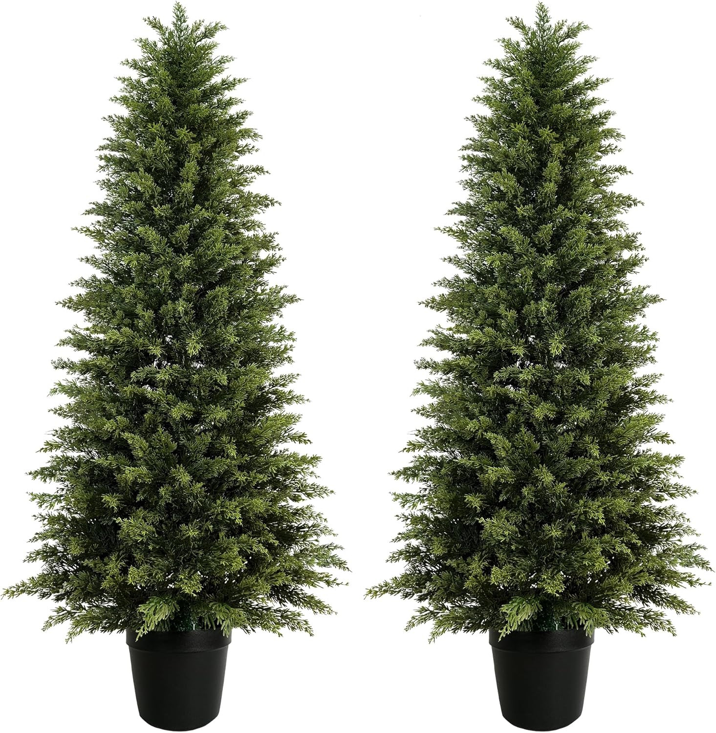 2 Pack 5Ft Artificial Cedar Trees for Outdoors (UV Resistant), Potted Faux Cedar