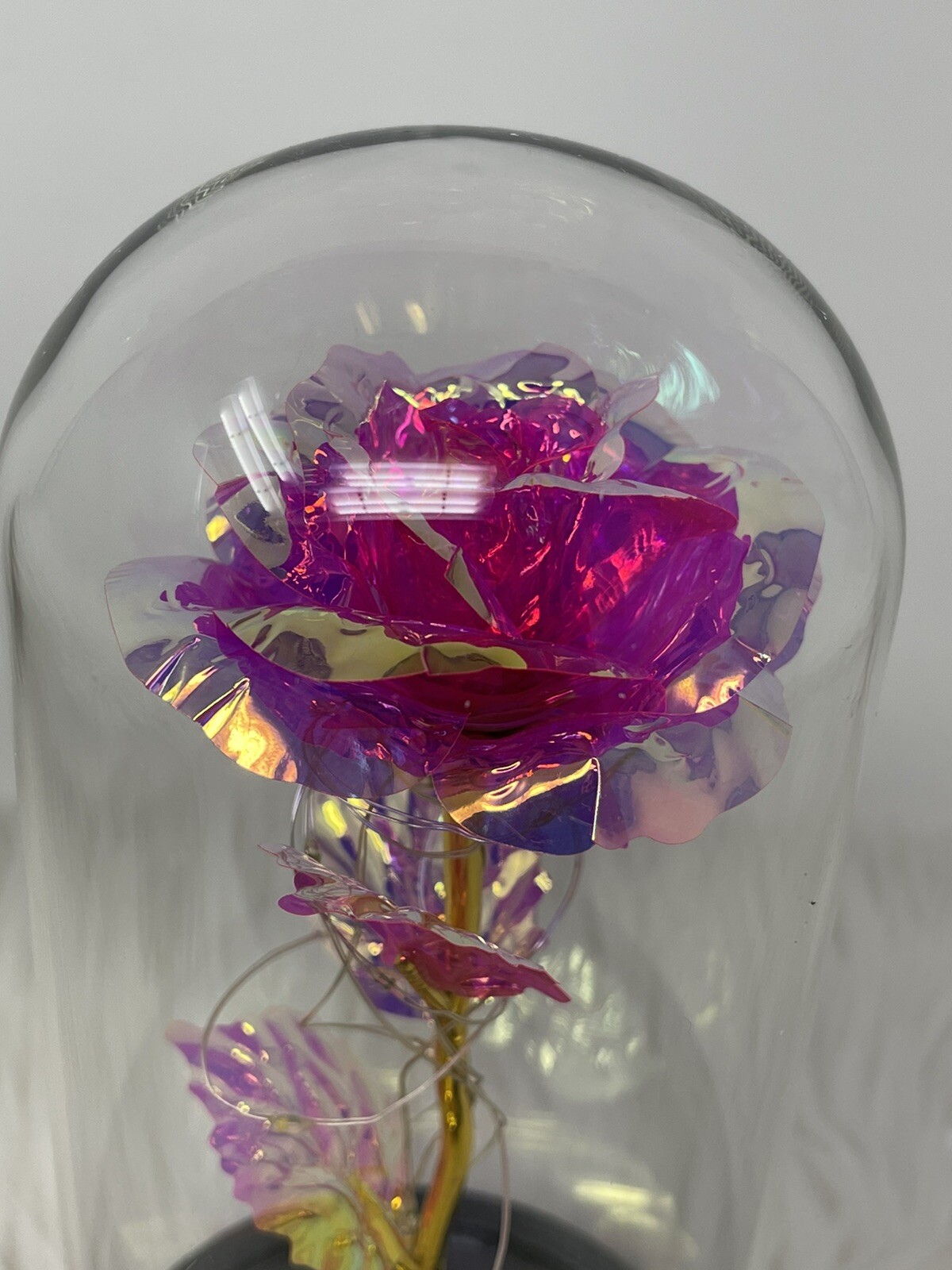 LED Galaxy Enchanted Forever Pink Rose Flower Dome Glass Night Light Battery Op