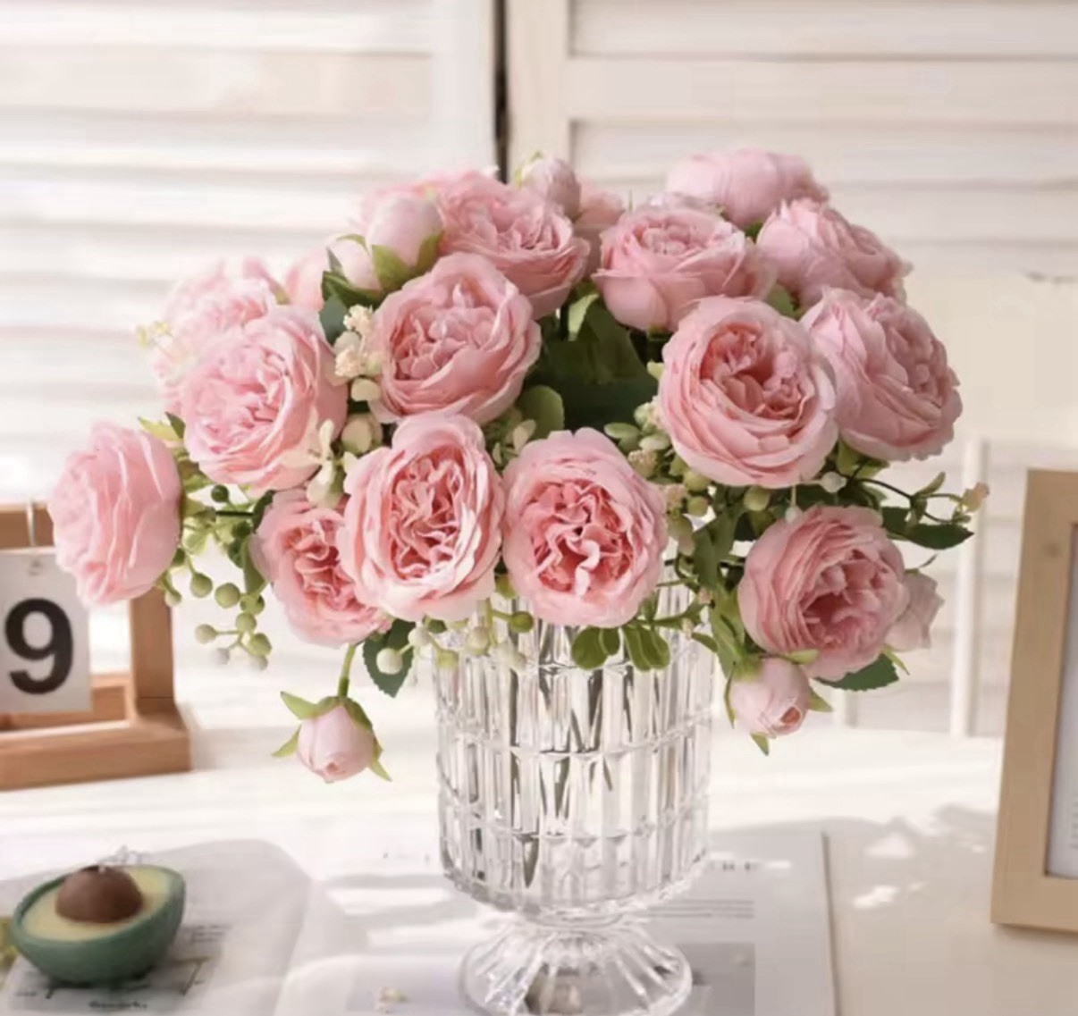 30cm Rose Pink Silk Bouquet Peony Artificial Flower 5 Big Head 4 Small home Deco