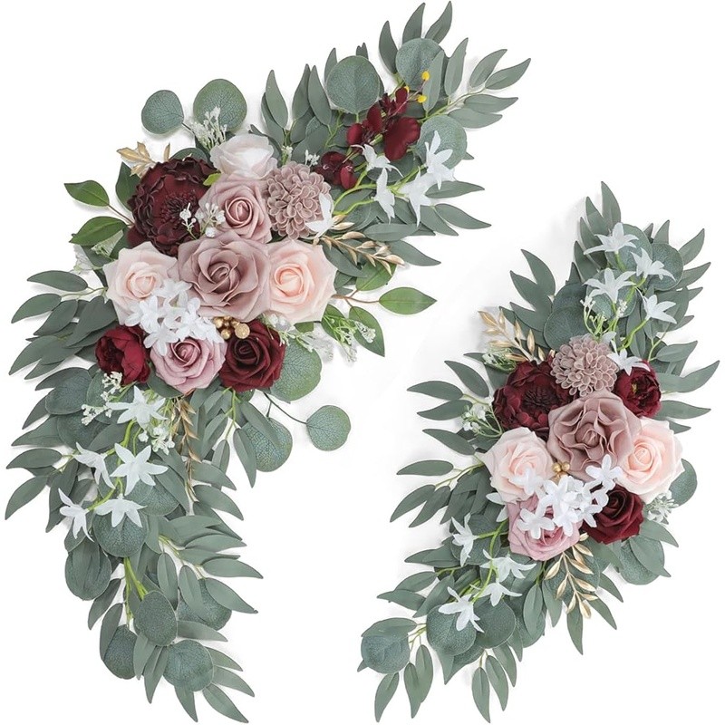 Burgundy Wedding Arch Flowers Decoration Kit Faux Silk Floral Set Metal Clips US