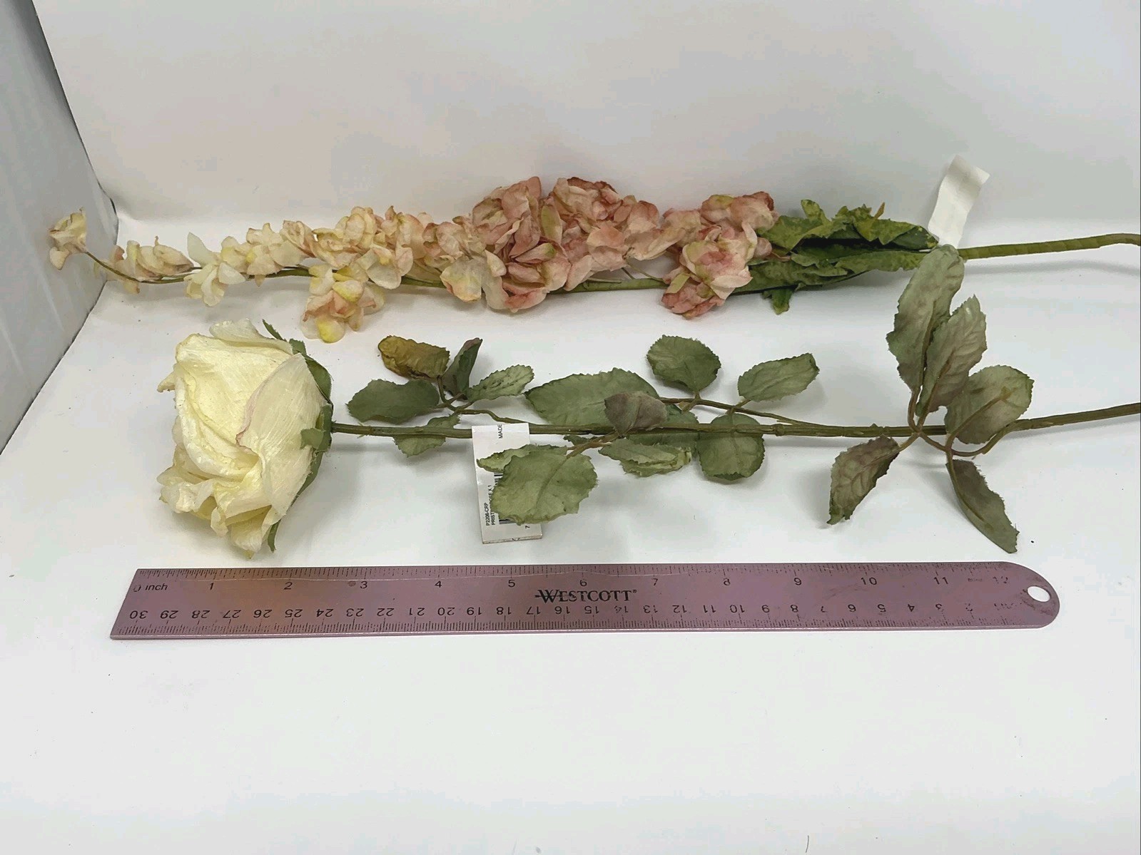 Delphinium Peach Floral Pick 30” Pristine Rose Cream w Pink 26” Lot 3 Picks NOS