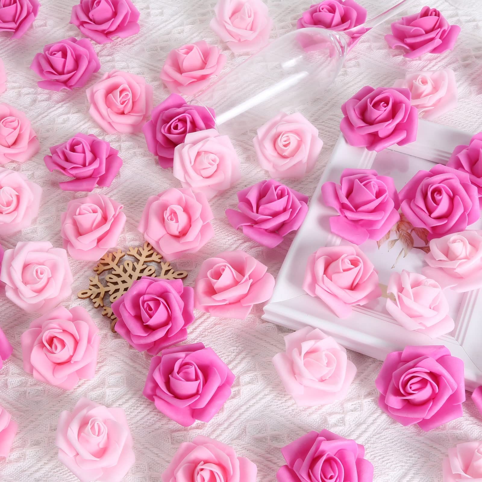 200 PCS Mixed Pink 1.97 Inch Artificial Foam Rose Flower Heads Craft Wedding