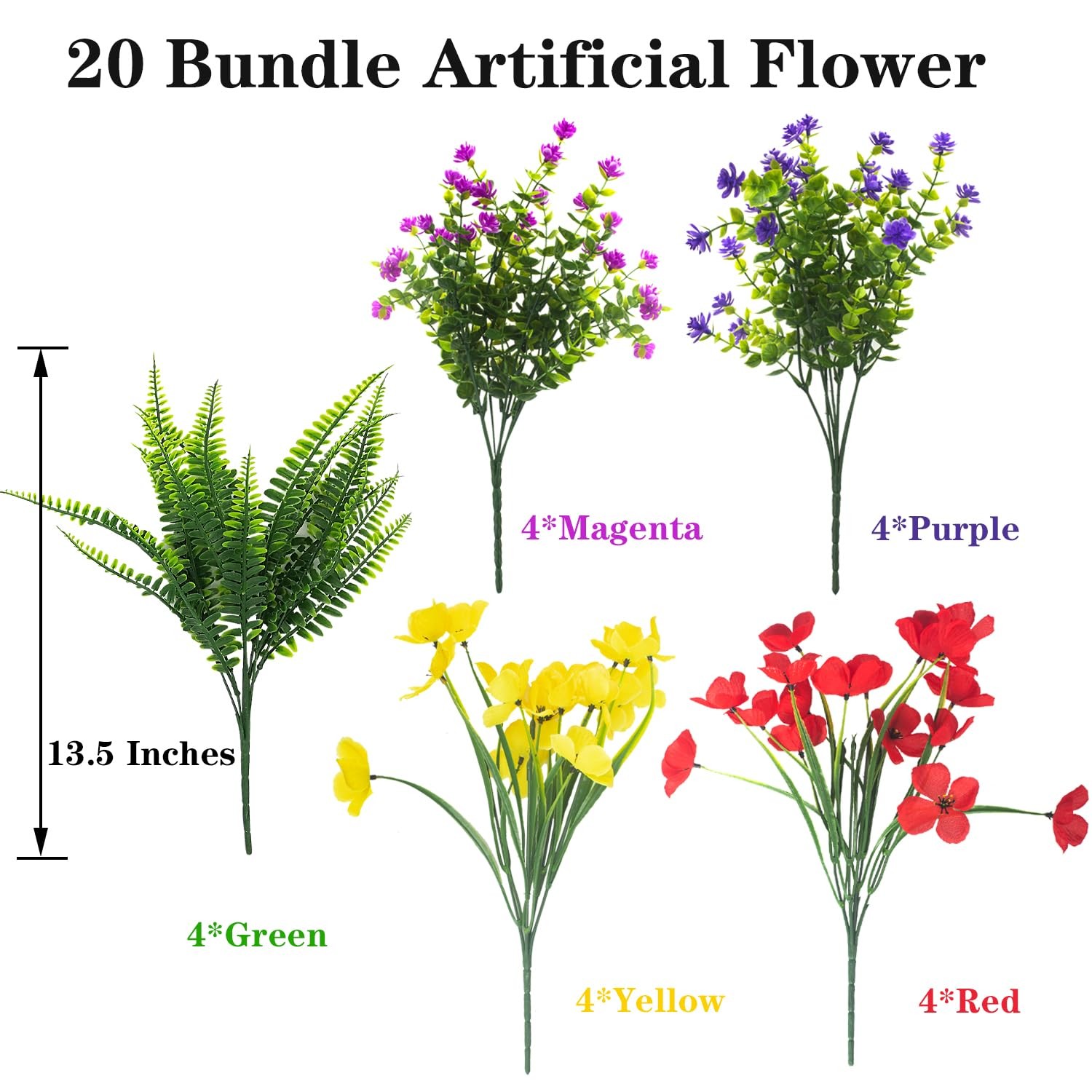 20 Packs Artificial Flowers Outdoor, Faux Plants UV Resistant Plastic Greener…