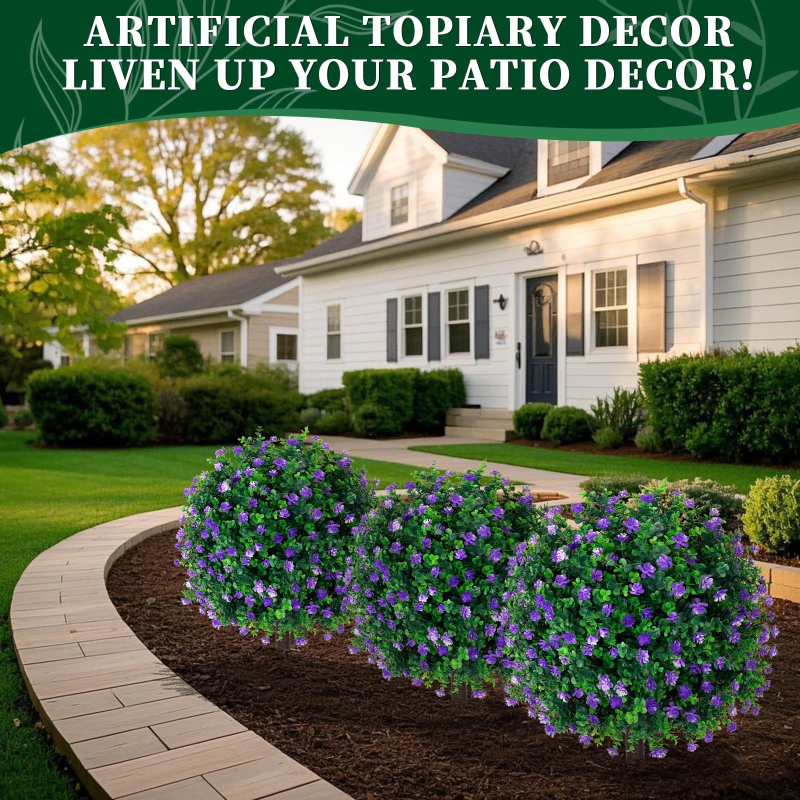 Artificial Purple Flower Boxwood Topiary Trees,2 Set of 16” UV Resistant Fak…